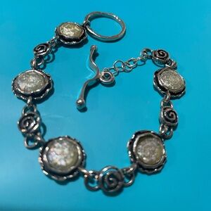 Sterling Silver Acient Roman Glass Bracelet With A Toggle Clasp